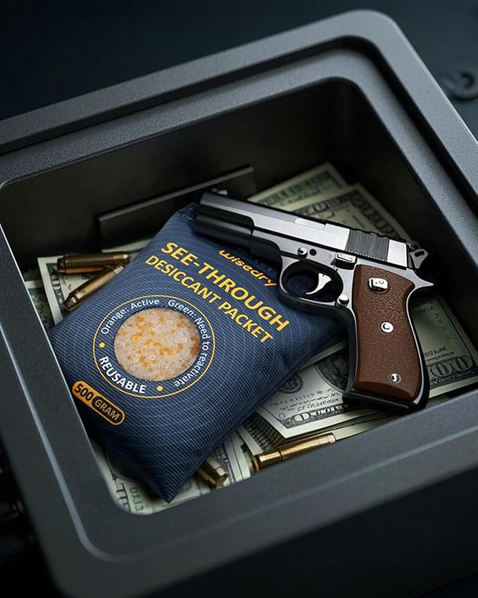 wisedry 4 x 500 Gram See-Through Silica Gel Packets, Color-Indicating Desiccant Packs for Storage, Reusable Safe Dehumidifier, Heat Resistant Dehumidifier Bags