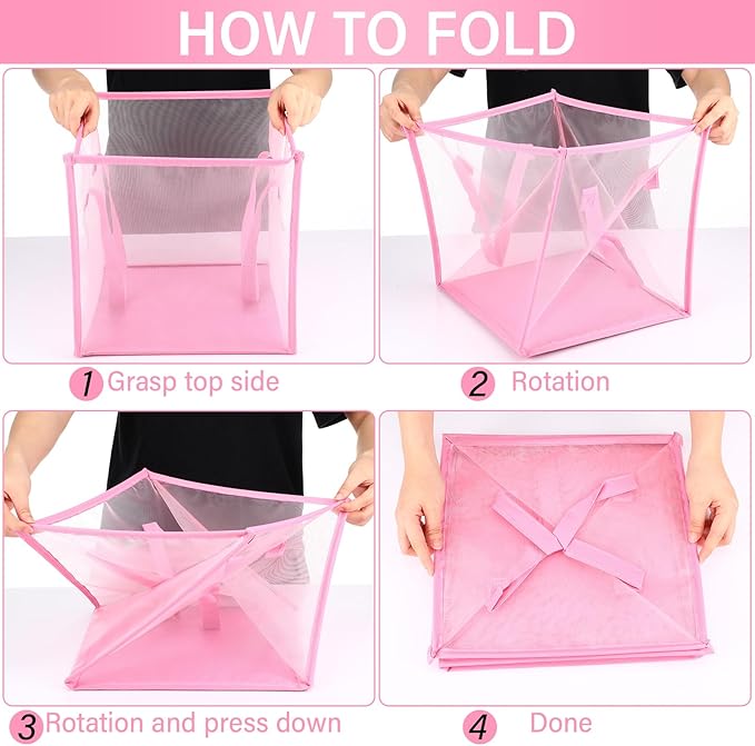 Zopeal 6 Pack Popup Laundry Hamper 13 Inch Collapsible Laundry Baskets with Handles Mesh Clothes Baskets Portable Single Layer Foldable Clothes Hamper Square Bin for Washing (Pink,Single-layer)