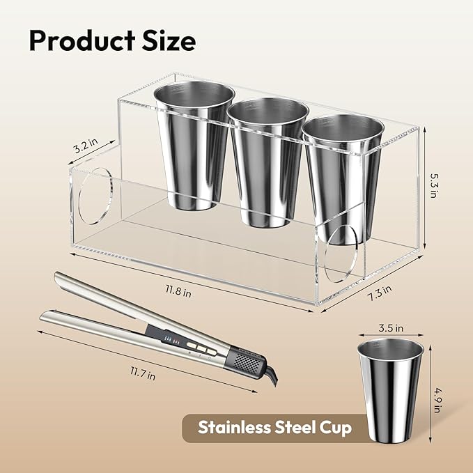 NIUBEE Hair Tool Organizer, Clear Acrylic Hair Dryer and Styling Organizer, Bathroom Countertop Blow Dryer Holder, Vanity Caddy Storage Stand for Accessories, Makeup, Toiletries