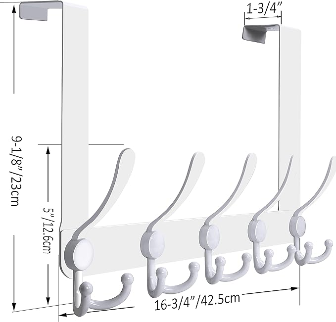 WEBI Over The Door Hooks Door Hanger Hook Rack with 5 Tri Hooks for Hanging,Over The Door Towel Rack Towel Hanger Door Coat Hanger Over Door Coat Rack Behind Back of Bathroom,White