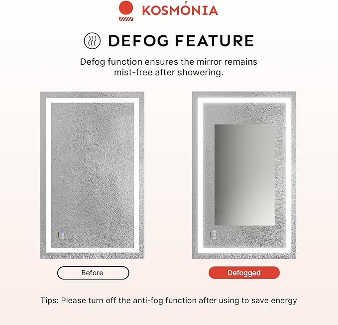28x36'' LED Bathroom Mirror with Light, Frameless, Dimmable Front & Backlit, Anti-Fog, Distortion Free, Light Memory, Tempered and Shatter-Proof Wall Mounted Vanity Silver Coating Mirror