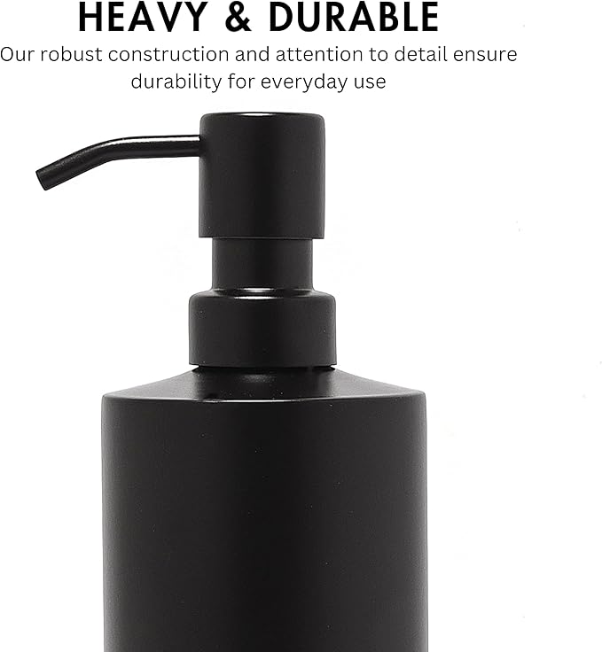 Black Soap Dispenser for Kitchen & Bathroom – 15 oz Refillable Resin Pump Bottle for Dish Soap, Hand Soap, Shampoo, Conditioner – Modern Countertop Dispenser with Non-Slip Protective Pads
