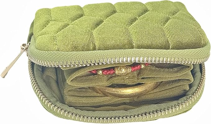 Small Travel Jewelry Case - Jewelry Travel Organizer Bag with for Bracelets, Necklaces, Bangles, Jewelry Organizer Storage Bag Gift for Women Girls,5.1x4.72x1.18 IN- RJB001-Green