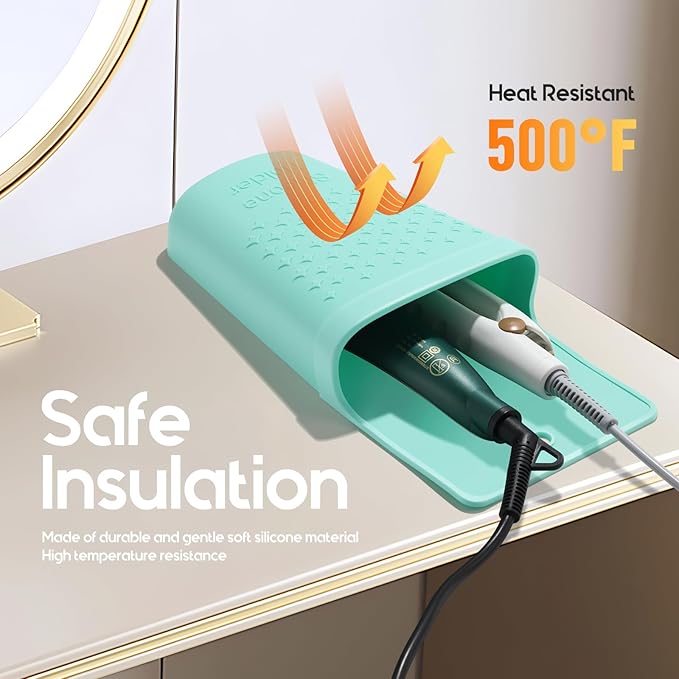 ZAKRA Curling Iron Holder,Heat Resistant Silicone Holder for Flat Iron,Hair Straightener,Hot Hair Tools,Vanity Accessories Organizer(Mintgreen)