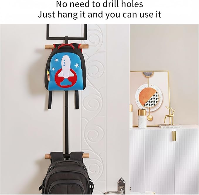 Backpack Hanger for Closet, Metal Storage Rack Backpack Hooks,2 Tiered Over The Door Hanger for Backpack,Heavy Duty Over The Door Hook Storage for Backpack, Coat, Bag, Hat,Black