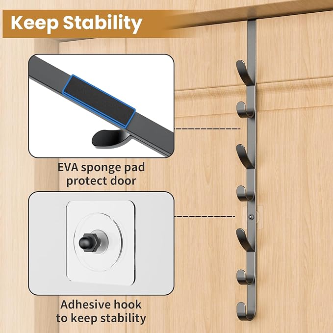 Over The Door Hooks, Metal Door Hooks for Hanging,Door Purse Organizer for Door Coat Hanger, Back of Shower for Hanging Towel Rack Clothes, Hat, Bathroom Bathroom Dorm Bedroom Closet (Black-2Packs)