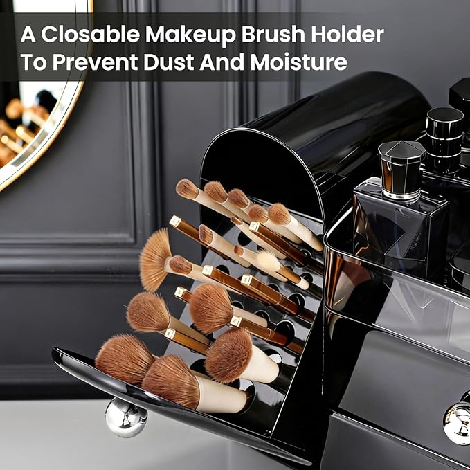 Makeup Organizer,Vanity Organizer with Makeup Brush Holder,Large Skincare Organizers and Bathroom Countertop Organizer,Storage Lipstick,Perfume,Nail Polish,Beauty,Hair Accessories,Gifts for Women