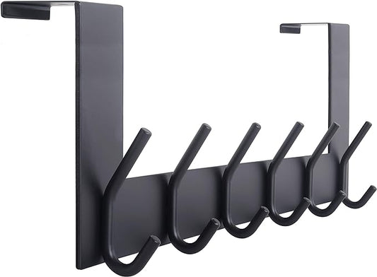 WEBI Over The Door Hooks Door Hanger:Over The Door Towel Rack with 6 Coat Hooks for Hanging,Towel Hanger Door Coat Hanger Door Coat Rack for Towels,Jacket,Clothes,Back of Bathroom,Black
