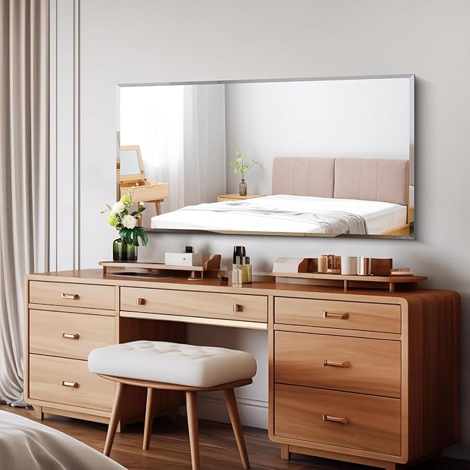 CILIBER Beveled Mirror, 24x48 Beveled Bathroom Mirrors for Over Sink, Upgraded Shatterproof Beveled Frameless Vanity Mirror for Bathroom,Bedroom,Living Room and Entryway