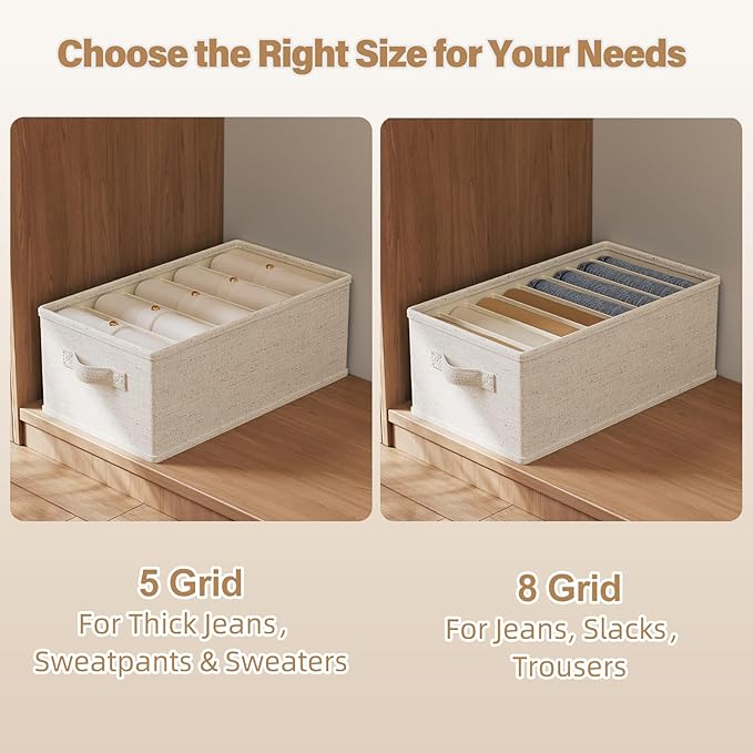 3 Pack Large Wardrobe Clothes Organizer and Storage, Fabric Sweater Organizer for Closet with Handles 5 Grids Foldable Drawer Dividers for Pants, Jeans, T-shirts, 20.8"×11.2"×7.5"