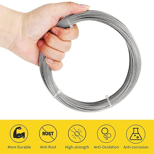 1/16 Wire Rope, 200FT 304 Stainless Steel Cable with 100Pcs Crimp Sleeves, Aircraft Grade, 7x7 Strand, 368lbs Breaking Strength, for Garden Trellis, Clothesline, Railing,Trellis