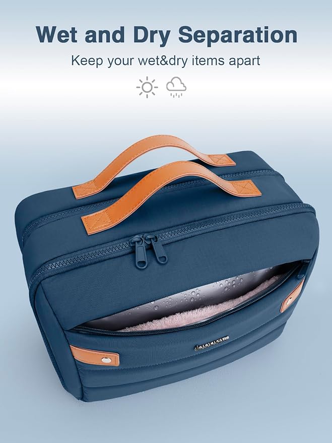 Women's Hanging Toiletry Bag, Waterproof Travel Cosmetic Organizer with Jewelry Storage, Large Capacity Makeup Case for Full-Size Skincare & Bathroom Essentials, Portable Cosmetic kit, Navy