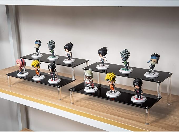 BYCY 2 Pack 2-Tier Black Acrylic Display Stand Display Shelf for Dessert Jewels Figurines, Cupcake Stand - 2 Pack ( 12" * 6.9" * 4.25" )