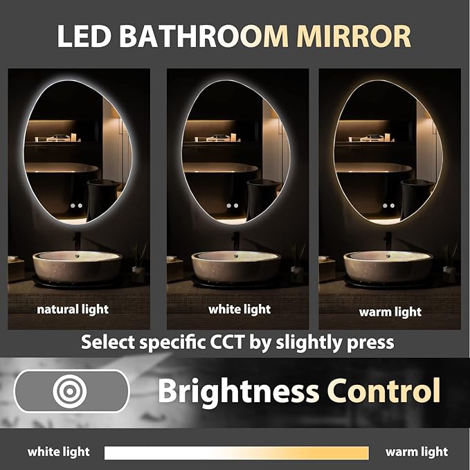 WallBeyond LED Bathroom Mirror with Lights, 24 x 32 Inch Led Bathroom Vanity Mirror for Wall, Anti Fog Mirror for Bathroom, 3 Colors and Dimmable Light, Horizontal/Vertical