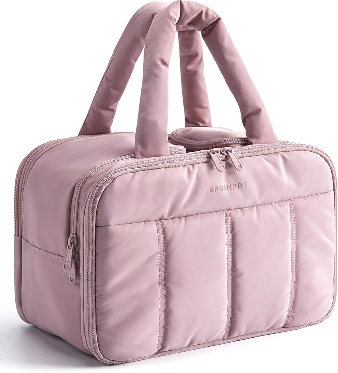 BAGSMART Travel Toiletry Bag, Puffy Large Toiletry Bag for Women, Lightweight Cosmetic Makeup Bag Organizer with Handle for Traveling, Accessories, Essentials, Toiletries (Purple)