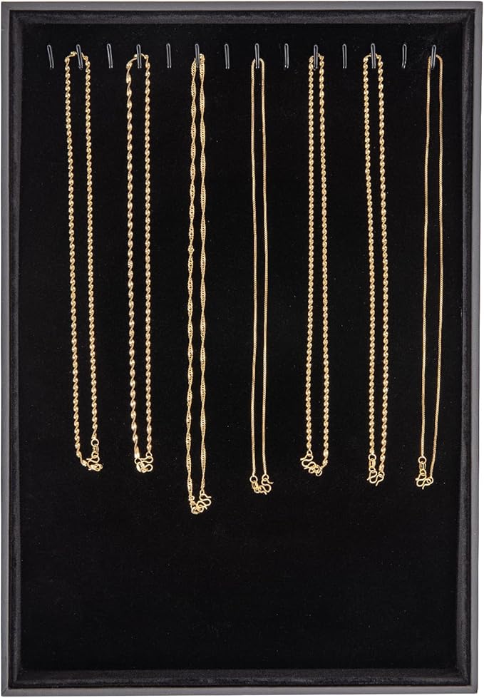 Polmart Stackable Necklace & Jewelry Organizer/Storage/Display Trays, Black Velvet (2-Pack)