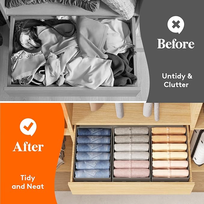 Lifewit Wardrobe Organizer Clothes, Jean Organizers for Closet with Support Board 6 Compartment Foldable Closet Drawer Storage 16.5 x 10.6 x 6.7 Inches for Pants, T-Shirts, Sweater, Legging, 6-Pack