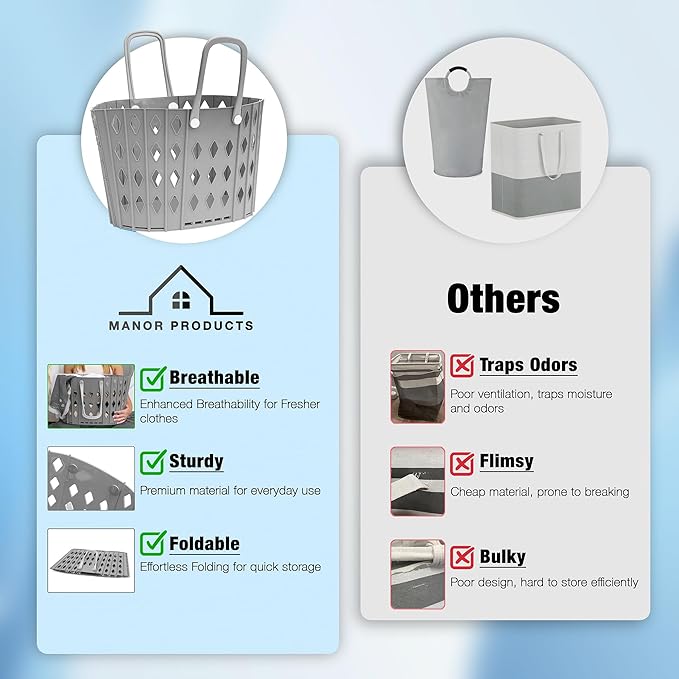 Collapsible Laundry Baskets – Durable Foldable Laundry Hamper for Room Organization, Dirty Clothes Hamper, Basket for Blankets, and Laundry Room Storage – Gray Laundry Basket Set - 2 pack, 45L