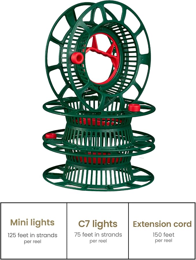 ZOBER Christmas Light Storage Reels - Christmas Light Organizer with 3 Plastic Wheels - 600D Oxford Fabric - Fits 200 Mini Lights per Spool, Lights Storage - Stitched Reinforced Handles - Green