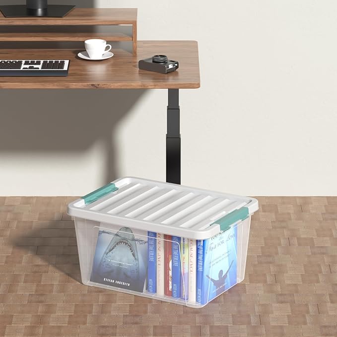 4-pack 35 Quarts Latching Storage Boxes, Large Clear Plastic Storage Tote Bins with Lids