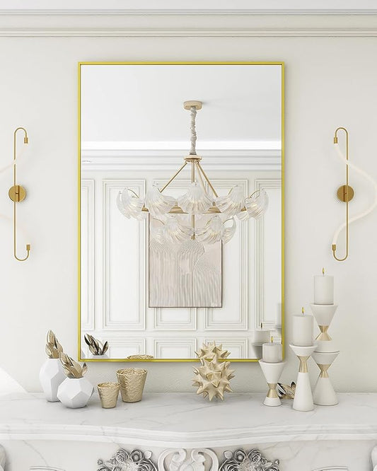 Koonmi Gold Rectangle Wall Mirror, 20x30 Inch Bathroom Mirror, Aluminum Frame Vanity Mirror for Entryway, Living Room, Bedroom Bathroom, Hangs Horizontally or Vertically