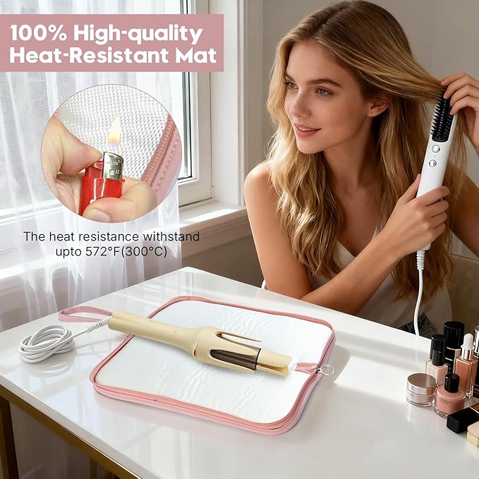 Hair Tools Organizer Bag Heat Resistant Mat Case Hot Tools Travel Bag Portable Flat Iron Pouch Case for Hair Straighteners, Curling Irons, Flat Irons and Hot Styling Tools (Pink)