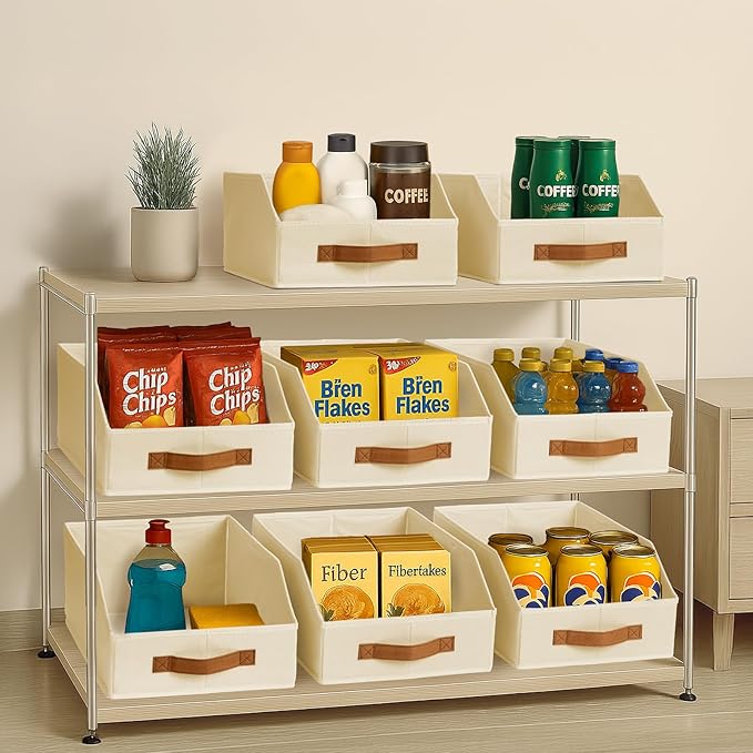Fabric Storage Bins for Organizing - 6 Pack Large Trapezoid Collapsible Storage Bins with Front Handle, Closet Organizers and Storage for Bedroom, Home Shelves, Small Spaces, Beige