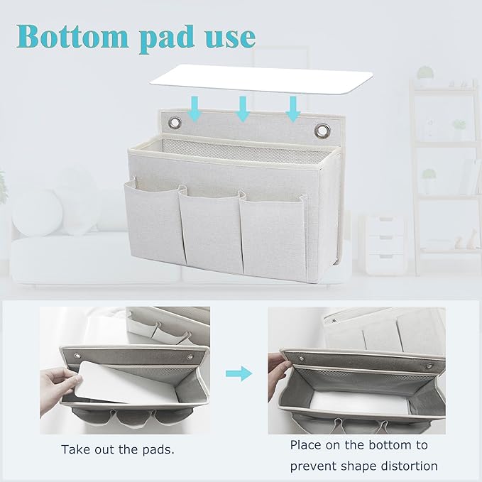 2-Pack Wall Hanging Organizer Bag/Hanging Baskets with Large Mesh Compartment & 3 Pockets，Over the Door Organizer Space Saving Storage for Bedroom,RV Camper, Closet (White-2 Pack)