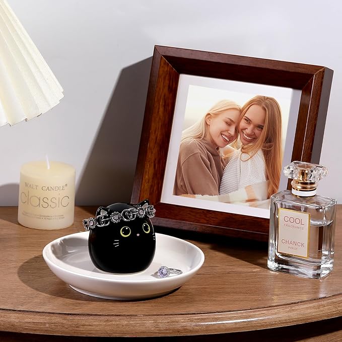 PUDDING CABIN Cat Lover Gifts for Women, Black Cat Ring Holder Dish for Jewelry Rings Earrings Necklace Watch Keys, Birthday Christmas Engagement Wedding Gifts