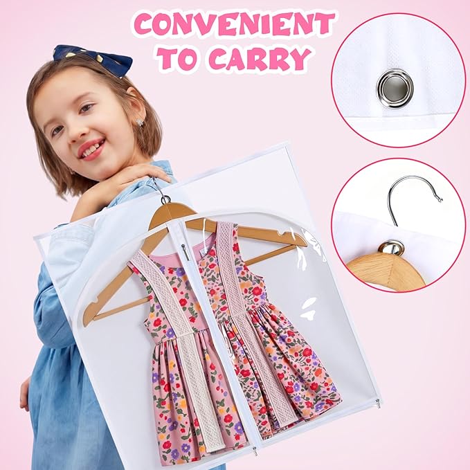 Geelin 14 Pcs Garment Bags for Dance Costumes PVC Clear with Zippers 20 x 40 Inch Garment Bag with Pockets Dance Costume Organizer Carrier for Storage Cover for Adult (White)