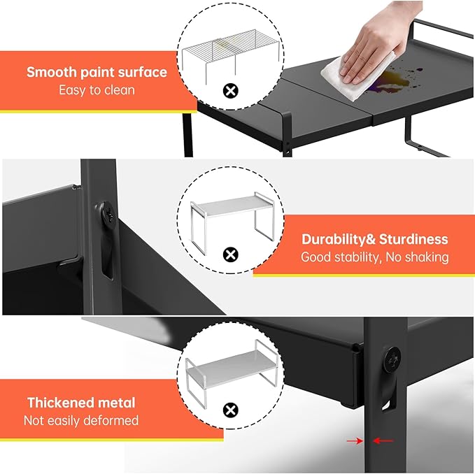(2-Pack) 11" Cabinet Shelf Organizer Set, 14"~25" Expandable Shelves for Kitchen Cabinets & Cupboards, Perfect for Dishes, or Small Appliance Storage