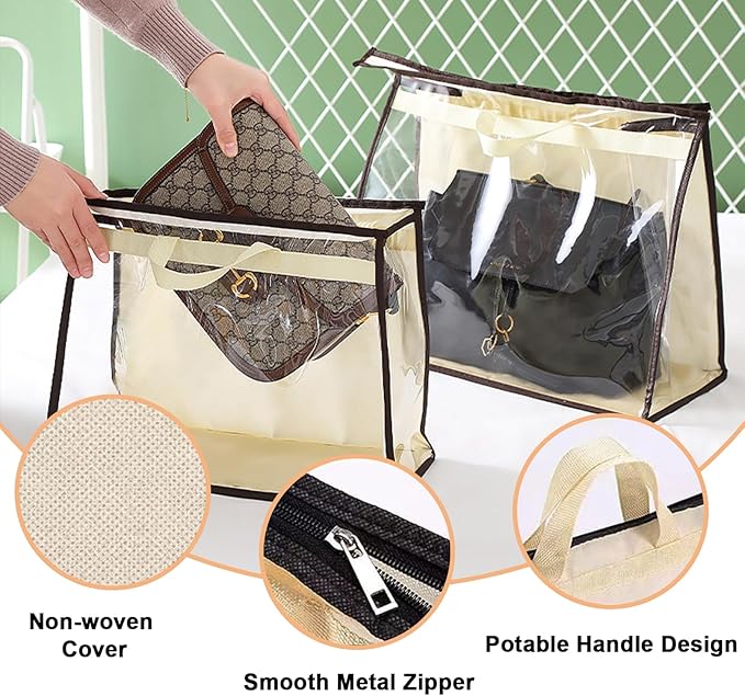 9 Pack Dust Bags for Handbags,Clear Purse Storage Organizer for Closet,3 Sizes Transparent Handbag Storage,Purse Protector Storage Bag,Purse Cover Hanging Closet Organizer with Zipper Handles