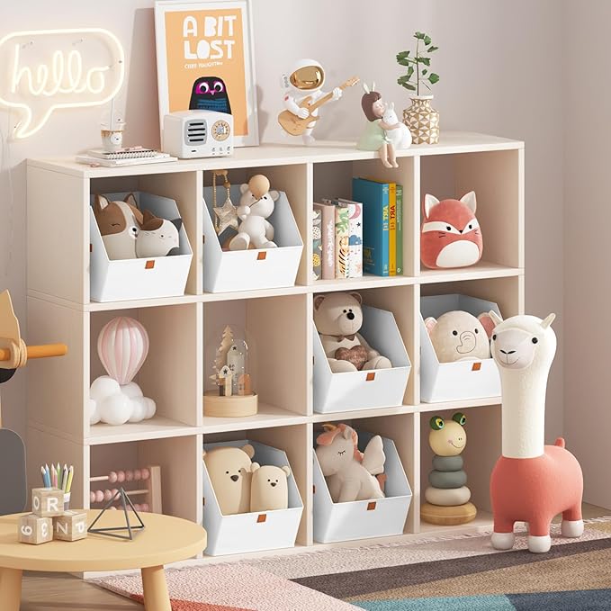 Fabric Closet Storage Cubes - 6 Pack Square Storage Bins with Dual Handles for Clothes, Towels, Toys, Cube Storage Organizers for Bedroom, Nursery, Shelves, Closet, Small Spaces, White