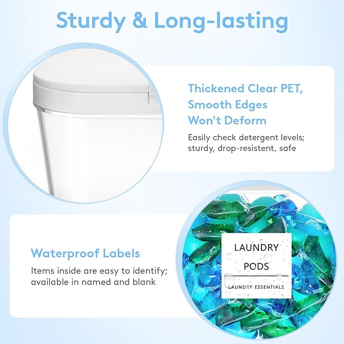 Lifewit Laundry Pods Container with Pop-up Lid, Detergent Dispenser, Dryer Sheet Holder, Laundry Room Organization Storage Jars for Washing Powder, Soap, Scent Booster Beads,0.5+0.72gal, 5 Pcs