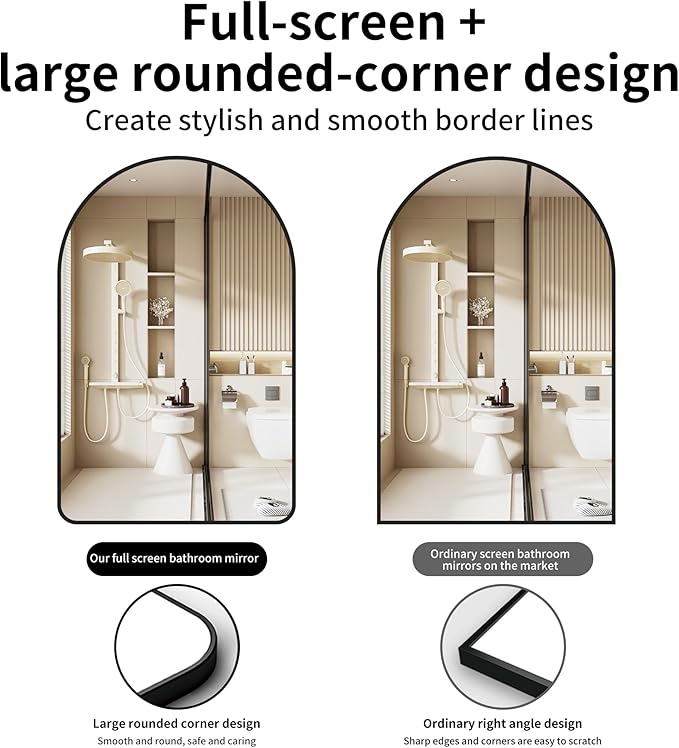 26x38 inch Black Tempered Glass Large Arched Mirror for Bathroom Vanity Mirror or Wall Decor Arch Mirror Brushed Metal Frame Wall Mounted Mirror for Bathroom LivingRoom Bedroom Entryway