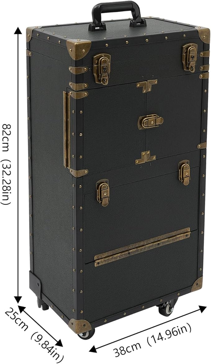 Professional Barber Case,Makeup Train Cart,Hair Cutting Tools Storage Organizer,Cosmetic Trolley Large Storage Organizer,Barber Supplies Case with Wheels and 2 Keys,Black (Black-Type3)