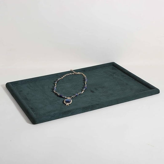 Rectangle Jewelry storage organizer plate, Velvet Jewerly display tray, Empty showcase tray for Necklace Bracelet Ring Earring【Green-Large, 17.7 x 11.8 in 】