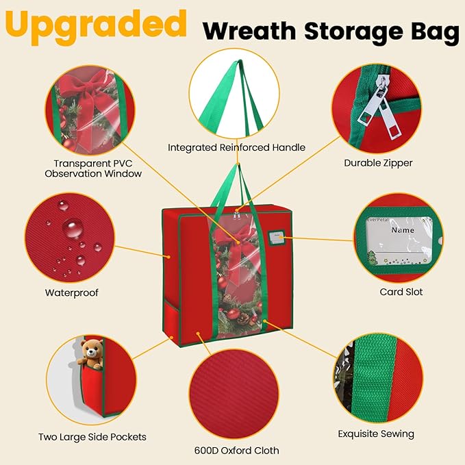 26 inches Wreath Storage Bag, 600D Oxford Cloth Wreath Storage Container, Wreath Storage Box for Spring Summer Christmas Wreath Decorations or Clothing Blanket Comforters Bed Sheets Pillows