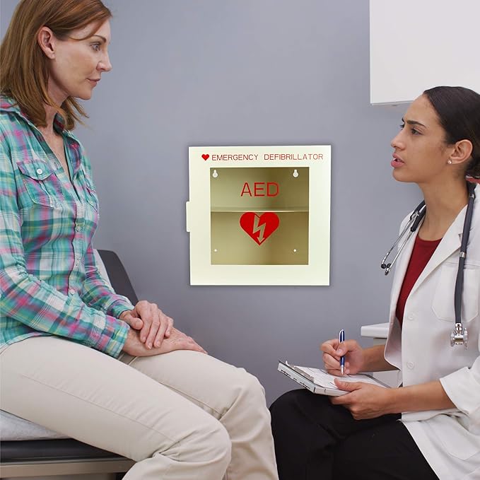 Levida AED Cabinet Wall Mount - Steel AED Defibrillator Storage Case with Clear Window Fits Univeral AEDs - First Aid Defibrillator Cabinet for Schools, Offices, Public Places (14.1 x 7" x 13.75")