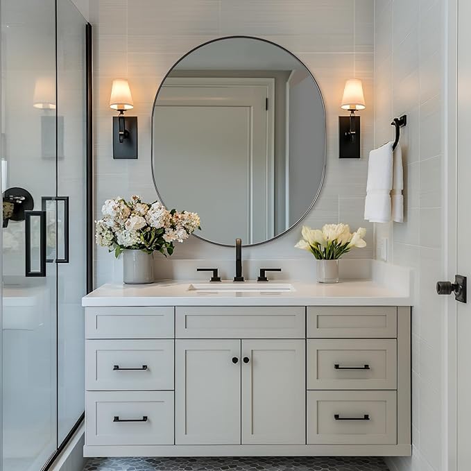 ANDY STAR 30x36'' Oval Mirror, Black Oval Mirror Pill-Shaped Design in Stainless Steel Metal Frame for Bathroom, Entryway, Living Room, Contemporary 1" Deep Wall Mount Vertical or Horizontal