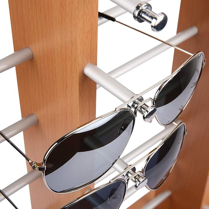by Polmart Sunglass/Eyewears Display Stand, Maple, Triple Towers, 24-Pair Capacity