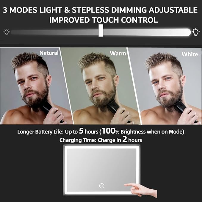 Rechargeable 5 Way Mirror for Hair Cutting, Real Glass Adjustable Trifold Mirror with Light & Telescoping Hooks for Makeup & Styling - Portable DIY Tool to Cut, Trim or Shave Your Head & Neckline