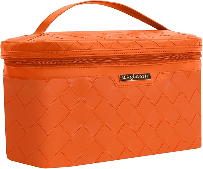 Dajasan Travel Makeup Bag, Travel Cosmetic Bag, Large Makeup Organizer Bag, Travel Toiletry Bag for Bottles, Brushes, Conditioner and Skin Care Products, 11.8 x 6.7 x 7.1 Inch (Orange)