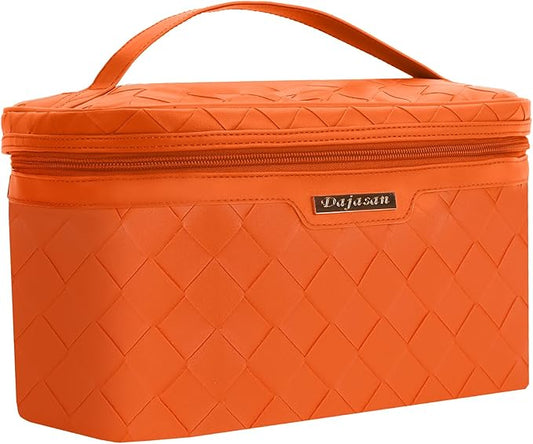 Dajasan Travel Makeup Bag, Travel Cosmetic Bag, Large Makeup Organizer Bag, Travel Toiletry Bag for Bottles, Brushes, Conditioner and Skin Care Products, 11.8 x 6.7 x 7.1 Inch (Orange)