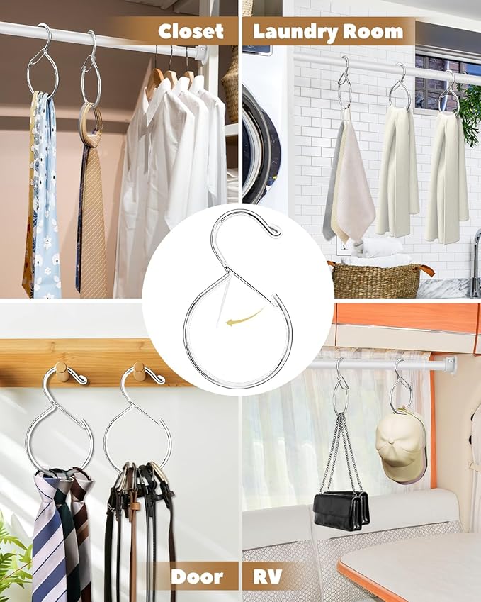 4 Pack Belt Hanger, Tie Hanger & Belt Organizer, Waterproof Belt Hanger for Closet, Ties, Scarves, Bags & Accessories, Keeps Closet Neat & Organized, Silver