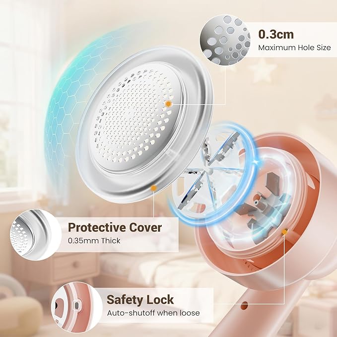 DBC 2.7' Large Pink Electric Fabric Shaver and Lint Remover,2-Hour Runtime,3-Speed, 6-Blade Design