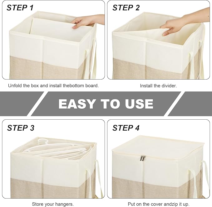 Clothes Hanger Organizer Bag with Lid,Rigid Hanger Storage Containers,Hanger Caddy Organizer Box with Handle and Label Window Keep Closet Laundry Rooms Tidy (Beige)