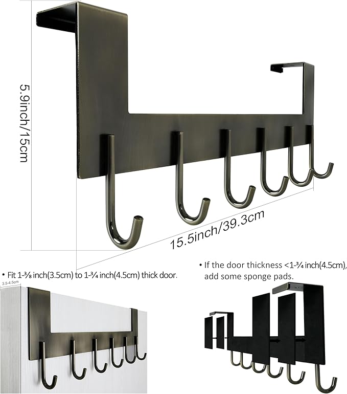 WEBI Over The Door Hooks for Hanging,Door Hanger:Over The Door Towel Rack,Over The Door Coat Rack Door Coat Hanger,6 Hooks for Hanging Clothes,Towels,Hats,Back of Bathroom,Bronze