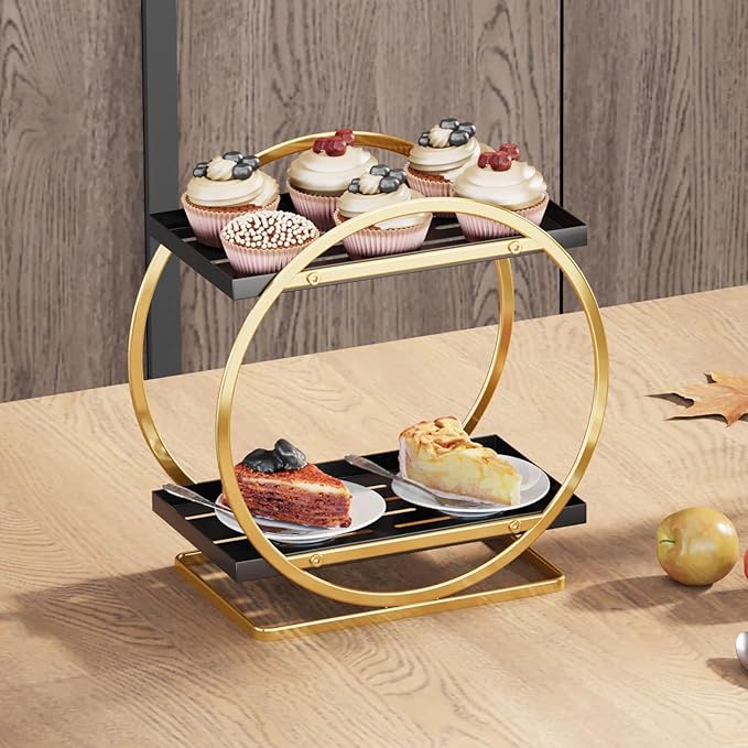 Makeup Organizer for Vanity, Black Gold Perfume Organizer for Dresser, 2-Tier Bathroom Countertop Organizers, Bathroom Counter Shelf Skincare Holder Perfume Tray Cosmetic Display