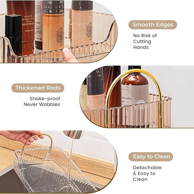 Aveniee Bathroom Counter Organizer, 2 Tier Perfume Skin Care Countertop Storage Shelf, Vanity Makeup Tray for Cosmetic Skincare Lotion, Gold